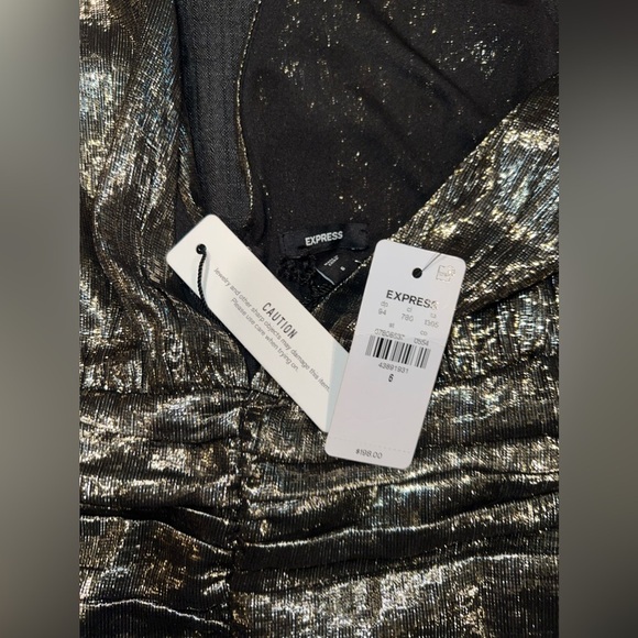 Metallic Silk V-Neck Ruched Ruffle Mini Dress - Picture 13 of 14